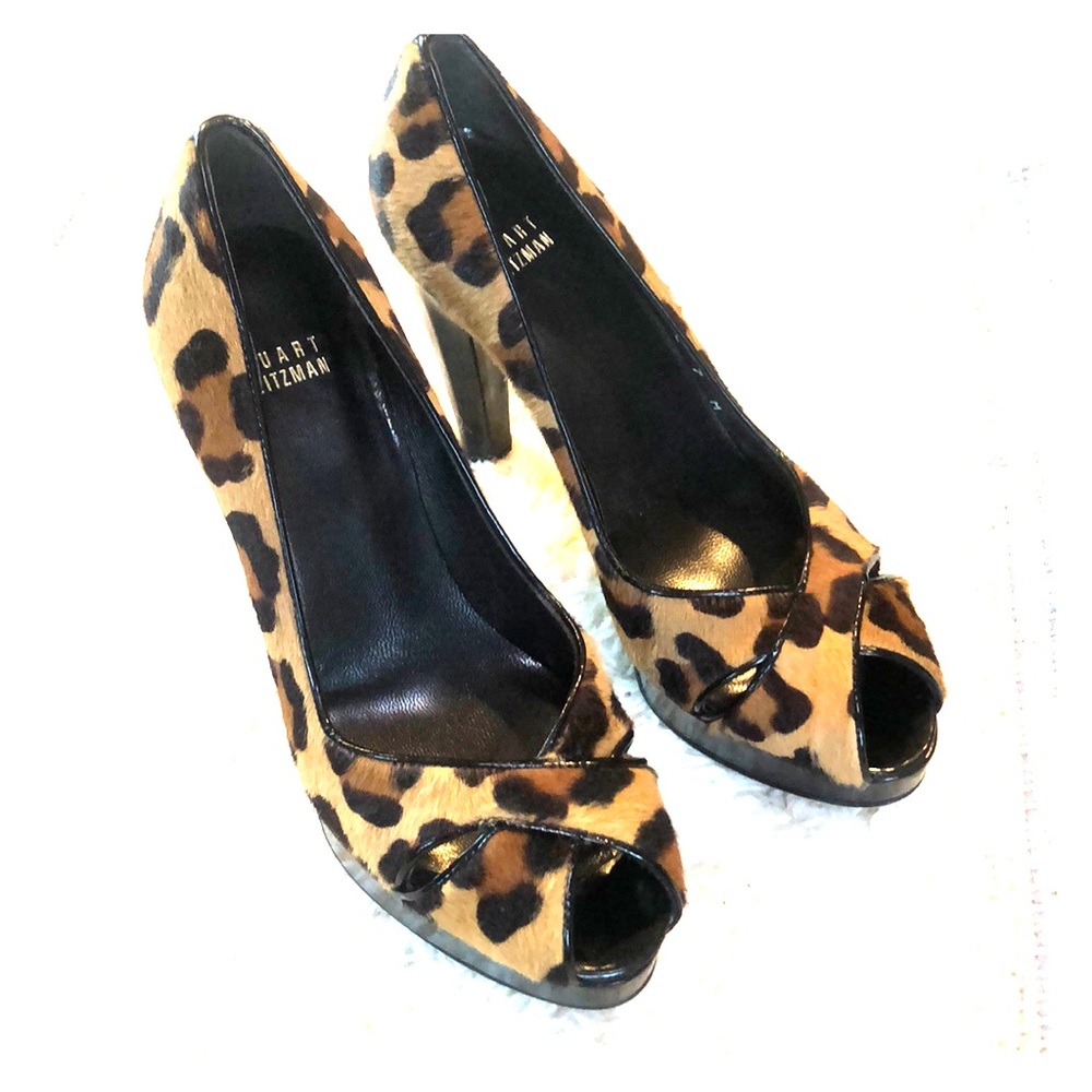 Stuart Weitzman Leopard Print Peep Toe Heels - image 4